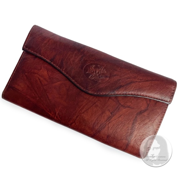 Buxton Wallet Marbled Leather Long Trifold with Kiss Lock Coin Pocket Vintage - Picture 1 of 8